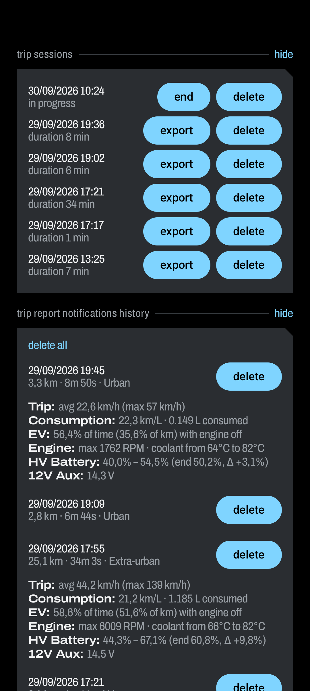 Fahrtenverlauf & CSV-Export